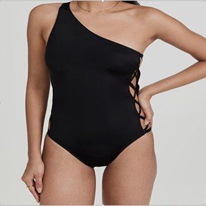 Norma Kamali Women's Black One Shoulder X Mio One Piece Swimsuit